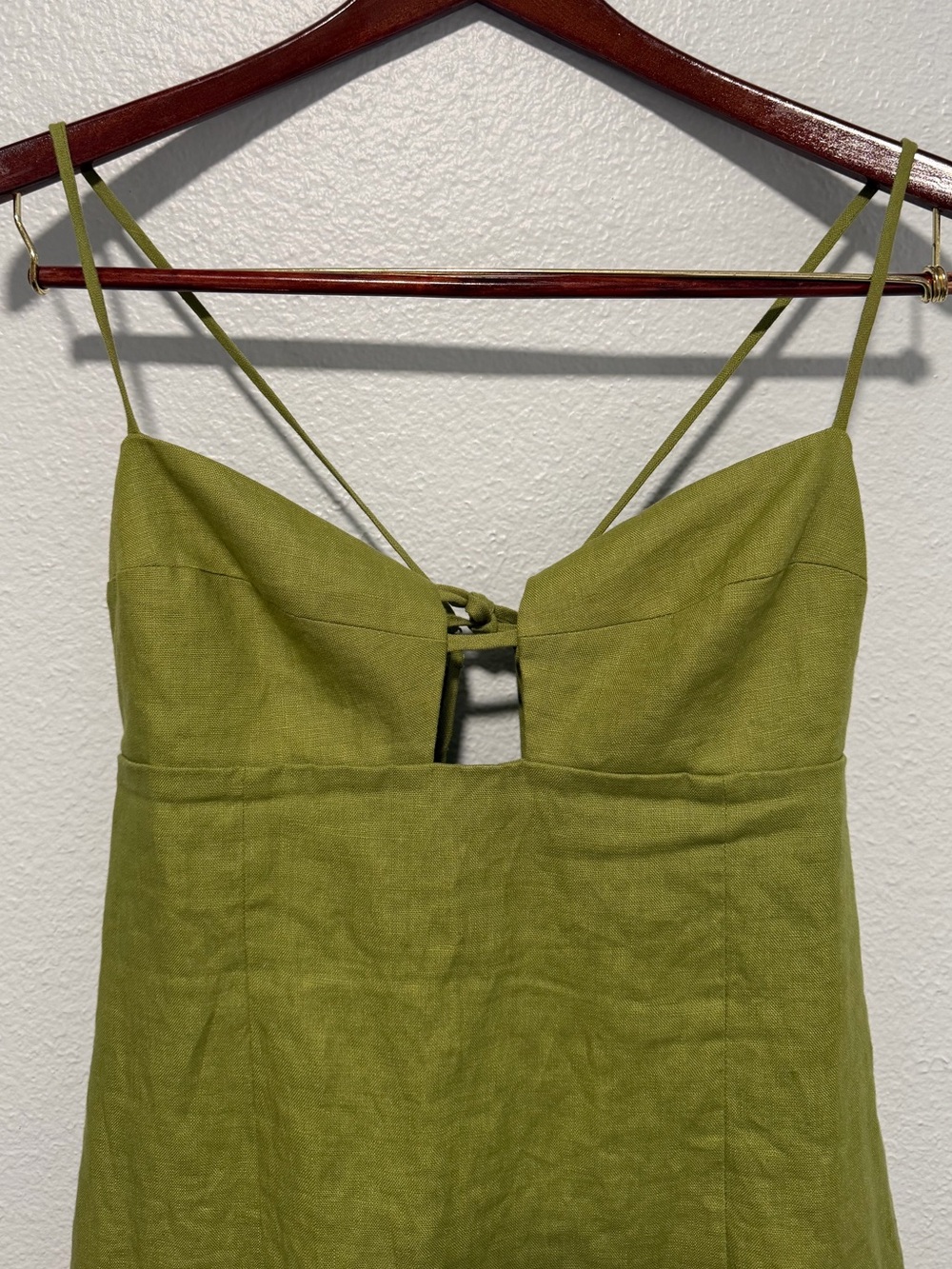 Reformation Malibu Linen Midi Dress Size 12 in Avocado Green - Picture 6 of 9